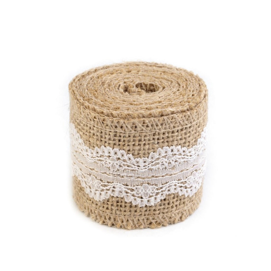 Ruban de jute avec dentelle, largeur 50 mm, 60 mm - Ecru natural (4 Pièces) Ruban de jute avec dentelle, largeur 50 mm, 60 mm - Ecru natural (4 Pièces)