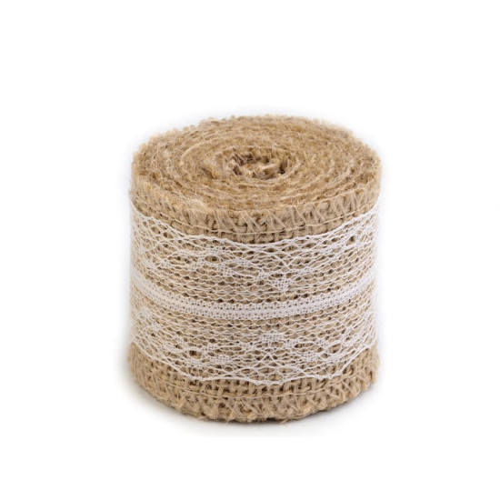 Ruban de jute avec dentelle, largeur 50 mm, 60 mm - Ecru natural (4 Pièces) Ruban de jute avec dentelle, largeur 50 mm, 60 mm - Ecru natural (4 Pièces)