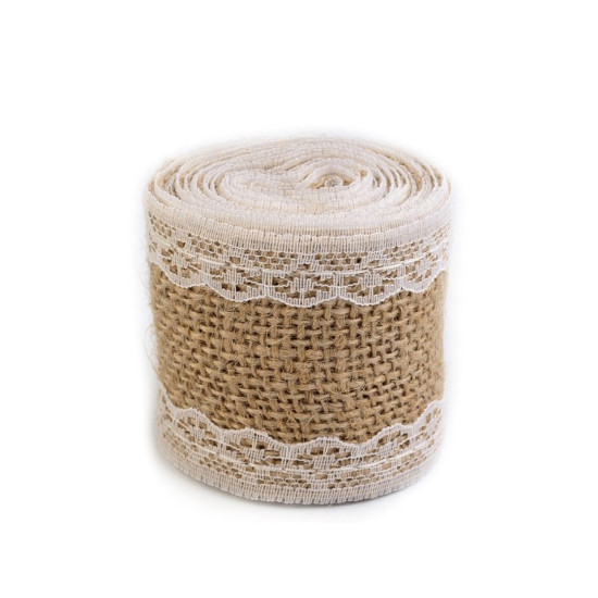 Ruban de jute avec dentelle, largeur 50 mm, 60 mm - Ecru natural (4 Pièces) Ruban de jute avec dentelle, largeur 50 mm, 60 mm - Ecru natural (4 Pièces)