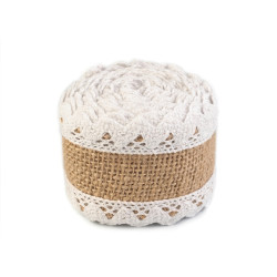 Jute ribbon with cotton lace width 54 mm - White (1 Piece)
