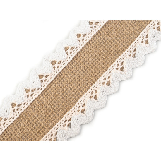Jute ribbon with cotton lace width 54 mm - White (1 Piece)