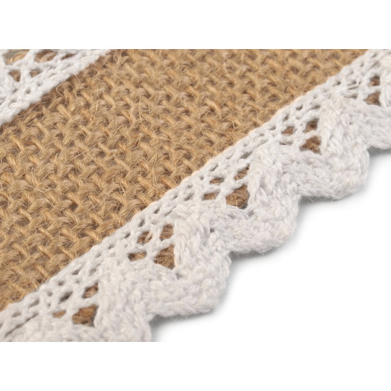 Jute ribbon with cotton lace width 54 mm - White (1 Piece)