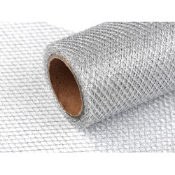 Ślubna siatka / wstążka dekoracyjna z lureksem szerokość 15 cm - Srebrny (1 Metr)
