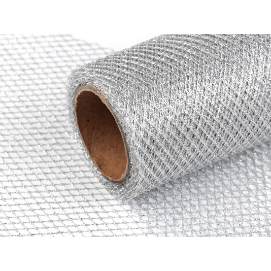 Wire mesh ribbon with lurex width 15 cm - Silver (45 Meters) Wire mesh ribbon with lurex width 15 cm - Silver (45 Meters)