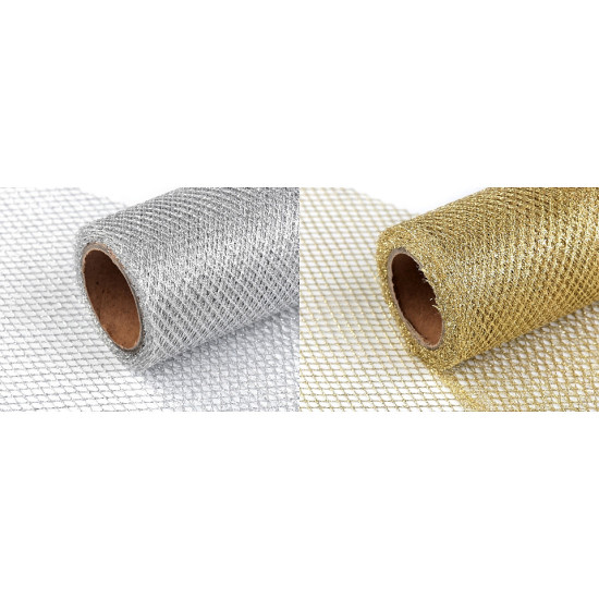Wire mesh ribbon with lurex width 15 cm - Silver (45 Meters) Wire mesh ribbon with lurex width 15 cm - Silver (45 Meters)