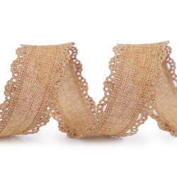 Imitation jute ribbon with cut-out edges width 35 mm - Natural brown (18 Meters)