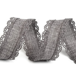 Imitation jute ribbon with cut-out edges width 35 mm - Pearl grey (18 Meters)