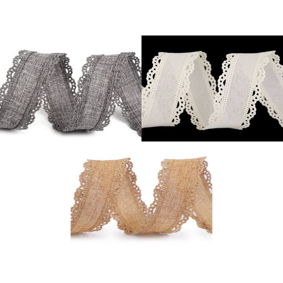 Imitation jute ribbon with cut-out edges width 35 mm - Ecru light (18 Meters) Imitation jute ribbon with cut-out edges width 35 mm - Ecru light (18 Meters)
