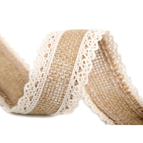 Ruban de jute avec dentelle, largeur 38 mm - Écru lumineux (4 Pièces) Ruban de jute avec dentelle, largeur 38 mm - Écru lumineux (4 Pièces)