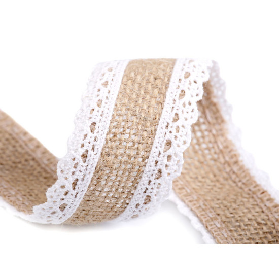 Ruban de jute avec dentelle, largeur 38 mm - Écru lumineux (4 Pièces) Ruban de jute avec dentelle, largeur 38 mm - Écru lumineux (4 Pièces)