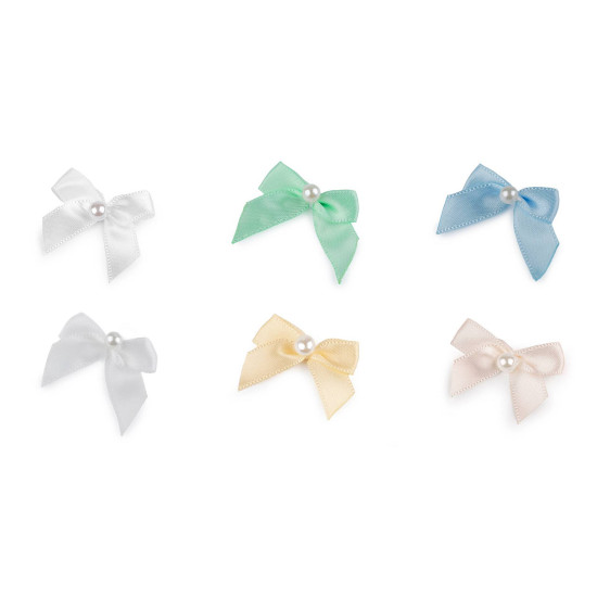 Satin bow 30x35 mm with bead - Cream lightest (50 Pieces) Satin bow 30x35 mm with bead - Cream lightest (50 Pieces)