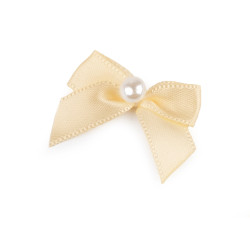 Satin bow 30x35 mm with bead - Cream (10 Pieces)