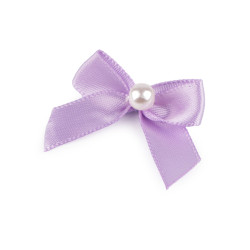 Satin bow 30x35 mm with bead - Violet lilac (10 Pieces)