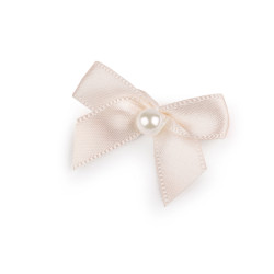 Satin bow 30x35 mm with bead - Cream lightest (10 Pieces)