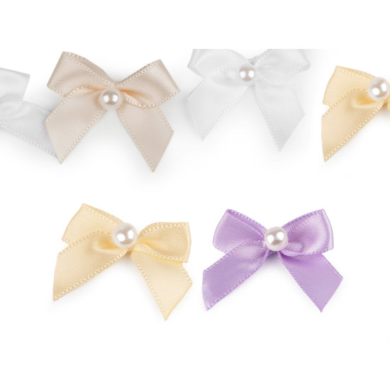 Satin bow 30x35 mm with bead - Cream lightest (50 Pieces) Satin bow 30x35 mm with bead - Cream lightest (50 Pieces)