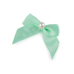 Satin bow 30x35 mm with bead - Pastel green light (10 Pieces)