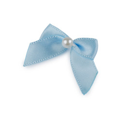 Satin bow 30x35 mm with bead - Blue light (10 Pieces)