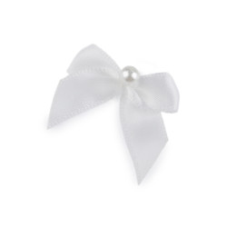 Satin bow 30x35 mm with bead - Off white (10 Pieces)