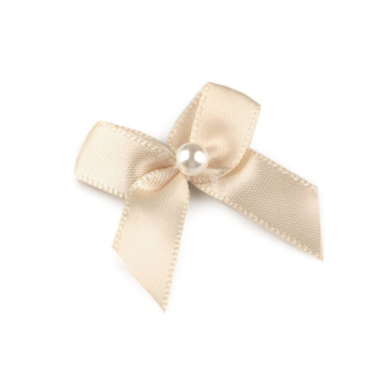 Satin bow 30x35 mm with bead - Cream lightest (50 Pieces) Satin bow 30x35 mm with bead - Cream lightest (50 Pieces)