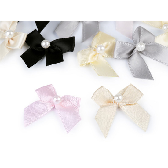 Satin bow 30x35 mm with bead - Cream lightest (50 Pieces) Satin bow 30x35 mm with bead - Cream lightest (50 Pieces)