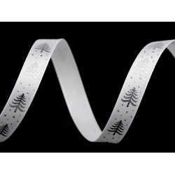 Christmas satin ribbon christmas tree width 10 mm - White (30 Meters)
