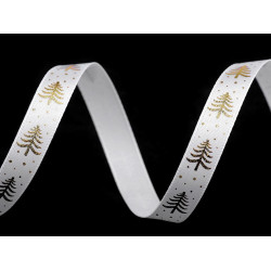 Christmas satin ribbon christmas tree width 10 mm - White (30 Meters)