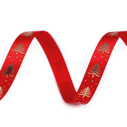 Christmas satin ribbon christmas tree width 10 mm - Red (30 Meters)