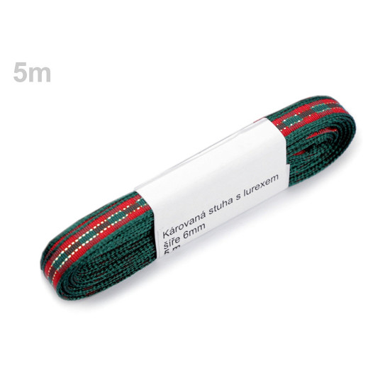 Wstążka szerokość 6 mm kratka z lureksem - Czerwony (180 Metry)