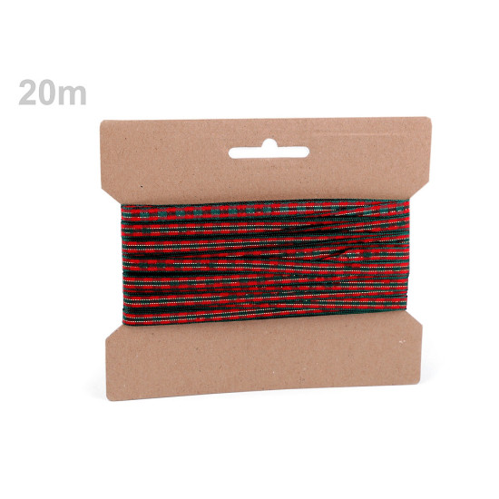 Wstążka szerokość 6 mm kratka z lureksem - Czerwony (180 Metry)