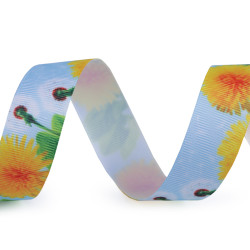 Flower print ribbon 25 mm - Blue light (1 Meter)