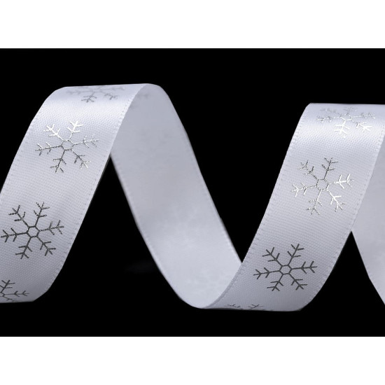 Christmas satin snowflake ribbon width 20 mm - White (1 Meter) Christmas satin snowflake ribbon width 20 mm - White (1 Meter)