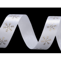 Christmas satin snowflake ribbon width 20 mm - White (1 Meter)