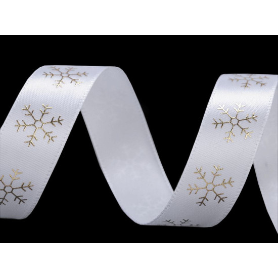 Christmas satin snowflake ribbon width 20 mm - White (1 Meter) Christmas satin snowflake ribbon width 20 mm - White (1 Meter)