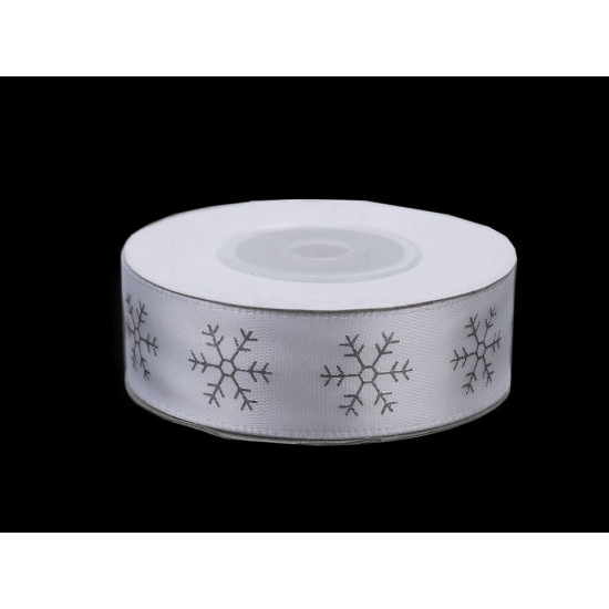 Christmas satin snowflake ribbon width 20 mm - White (1 Meter) Christmas satin snowflake ribbon width 20 mm - White (1 Meter)