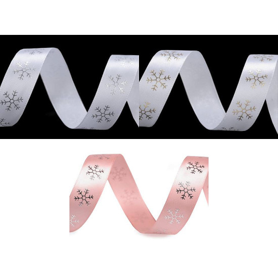 Christmas satin snowflake ribbon width 20 mm - White (1 Meter) Christmas satin snowflake ribbon width 20 mm - White (1 Meter)