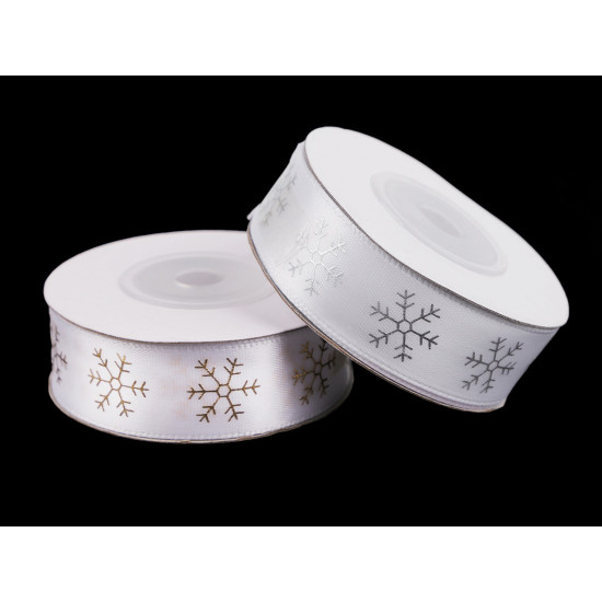 Christmas satin snowflake ribbon width 20 mm - White (1 Meter) Christmas satin snowflake ribbon width 20 mm - White (1 Meter)