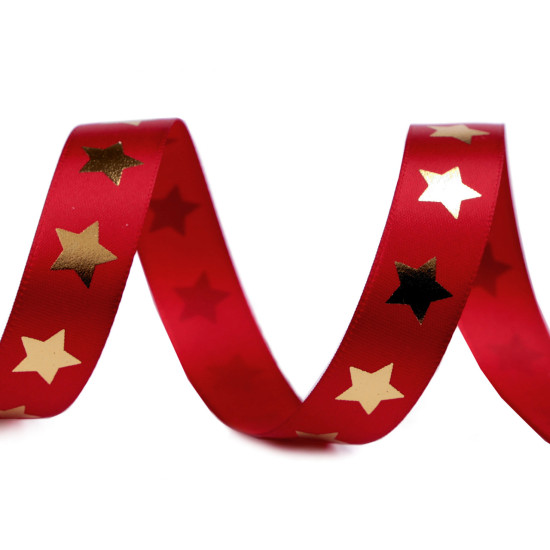Christmas satin ribbon stars width 20 mm - Red (1 Meter) Christmas satin ribbon stars width 20 mm - Red (1 Meter)