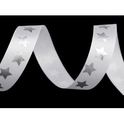 Christmas satin ribbon stars width 20 mm - White (1 Meter)