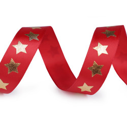 Christmas satin ribbon stars width 20 mm - Red (1 Meter)