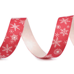 Christmas satin ribbon snowflakes width 15 mm - Christmas red (1 Meter)