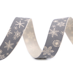 Christmas satin ribbon snowflakes width 15 mm - Grey (1 Meter)