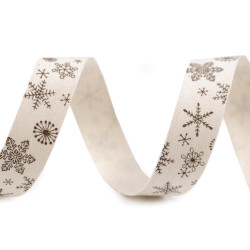 Christmas satin ribbon snowflakes width 15 mm - Lightbeige (1 Meter)