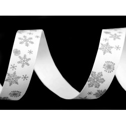 Christmas satin ribbon snowflakes width 15 mm - White (1 Meter)