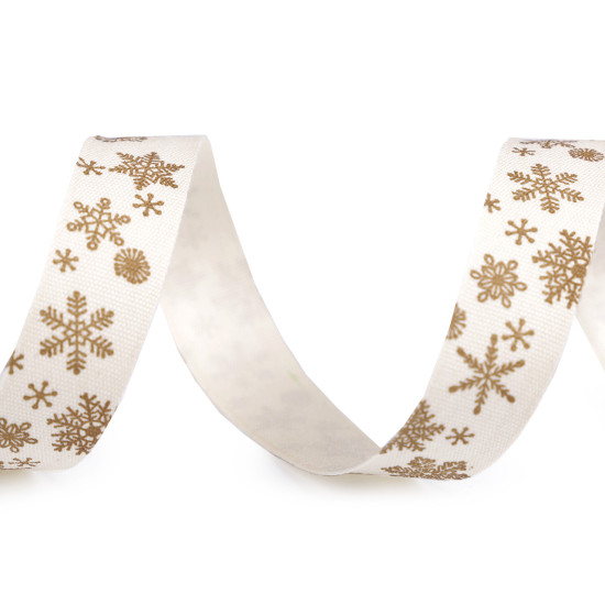 Christmas satin ribbon snowflakes width 15 mm - Lightbeige (1 Meter) Christmas satin ribbon snowflakes width 15 mm - Lightbeige (1 Meter)