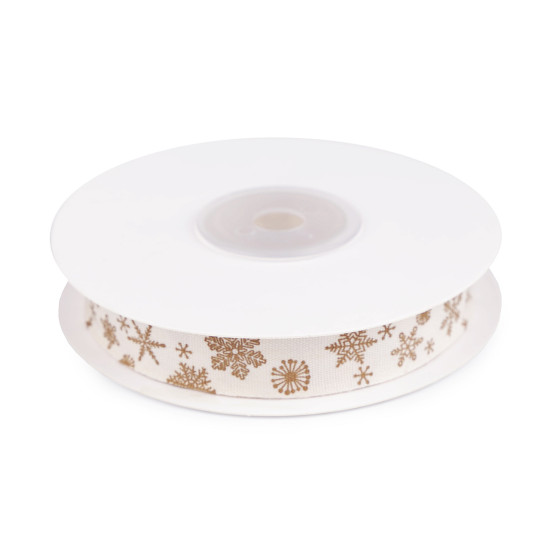 Christmas satin ribbon snowflakes width 15 mm - Lightbeige (1 Meter) Christmas satin ribbon snowflakes width 15 mm - Lightbeige (1 Meter)