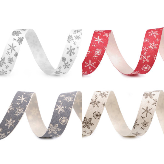 Christmas satin ribbon snowflakes width 15 mm - Lightbeige (1 Meter) Christmas satin ribbon snowflakes width 15 mm - Lightbeige (1 Meter)
