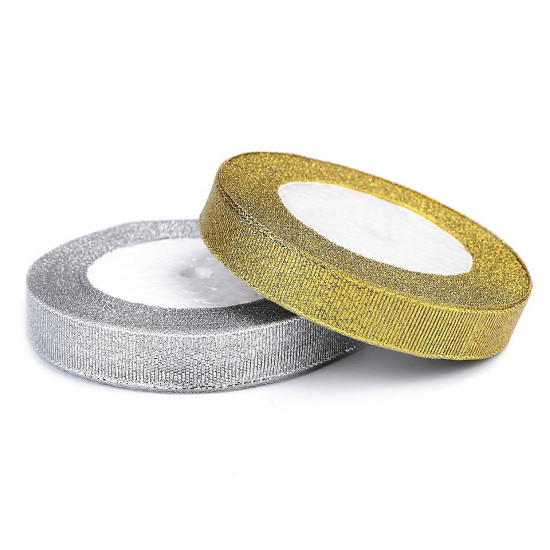 Wstążka brokatowa szerokość 15 mm z lureksem - Srebrny (1 Metr) Wstążka brokatowa szerokość 15 mm z lureksem - Srebrny (1 Metr)