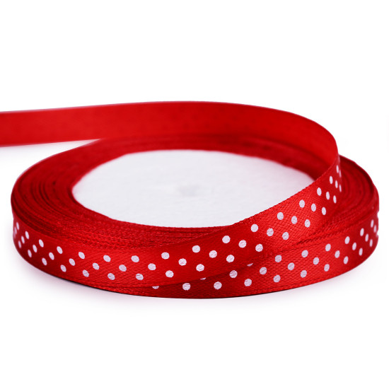 Satin ribbon with polka dots width 10 mm - Red (1 Meter) Satin ribbon with polka dots width 10 mm - Red (1 Meter)