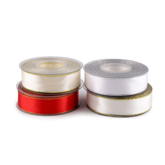 Wstążka sastynowa z lureksowym brzegiem szerokość 25 mm - Czerwony (100 Metry) Wstążka sastynowa z lureksowym brzegiem szerokość 25 mm - Czerwony (100 Metry)