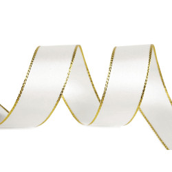 Wstążka sastynowa z lureksowym brzegiem szerokość 25 mm - Off white (100 Metry)
